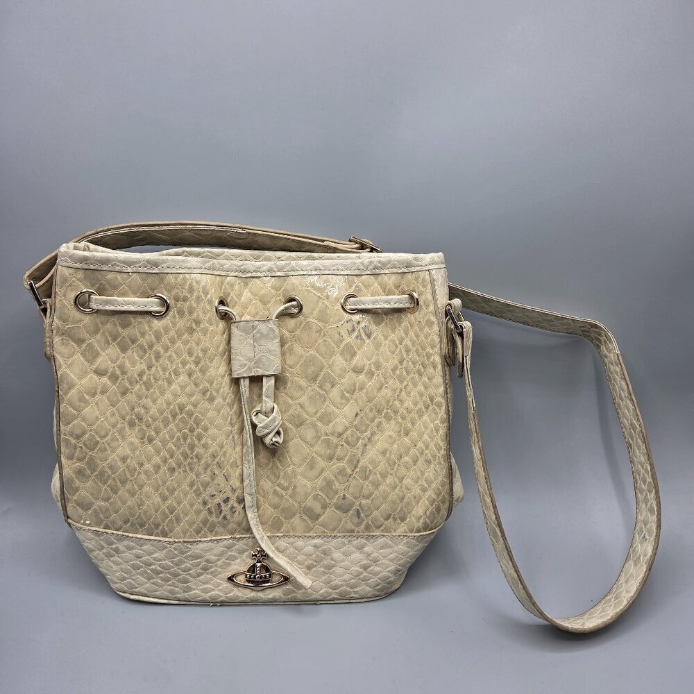 Vivienne Westwood Beige Snake-Embossed PU Leather Shoulder Bag
